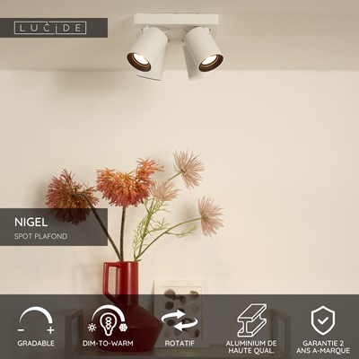 Lucide NIGEL - Spot plafond - LED Dim to warm - GU10 - 4x5W 2200K/3000K - Blanc
